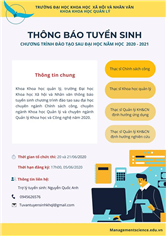 TUYỂN SINH CHƯƠNG TRÌNH ĐÀO TẠO SAU ĐẠI HỌC NĂM 2020 - 2021 KHOA KHOA HỌC QUẢN LÝ, TRƯỜNG ĐẠI HỌC KHOA HỌC XÃ HỘI VÀ NHÂN VĂN