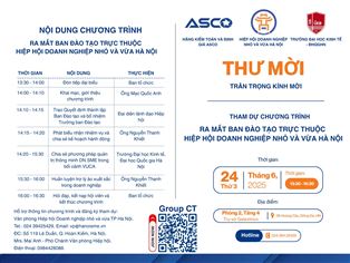 THƯ MỜI THAM DỰ CHƯƠNG TRÌNH RA MẮT BAN ĐÀO TẠO TRỰC THUỘC HIỆP HỘI DOANH NGHIỆP NHỎ VÀ VỪA TP HÀ NỘI
